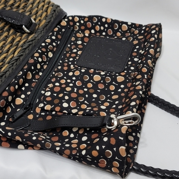 Vintage Brighton Raffia Straw Leather Trim Shoulder Bag - Black & Tan - Picture 11 of 16